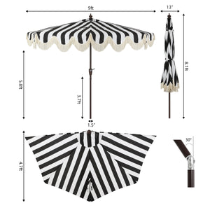 Beverly designer classic scalloped fringe half market patio umbrella with crank
