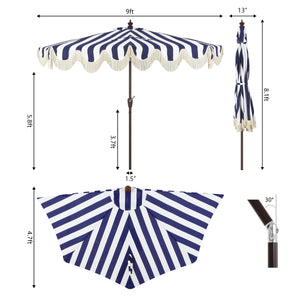 Beverly designer classic scalloped fringe half market patio umbrella with crank