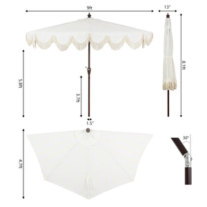 Beverly designer classic scalloped fringe half market patio umbrella with crank