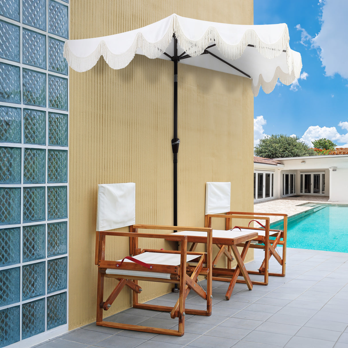 Beverly designer classic scalloped fringe half market patio umbrella with crank