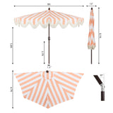 Beverly designer classic scalloped fringe half market patio umbrella with crank