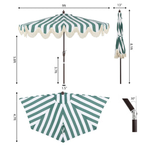 Beverly designer classic scalloped fringe half market patio umbrella with crank