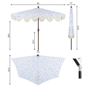 Beverly designer classic scalloped fringe half market patio umbrella with crank
