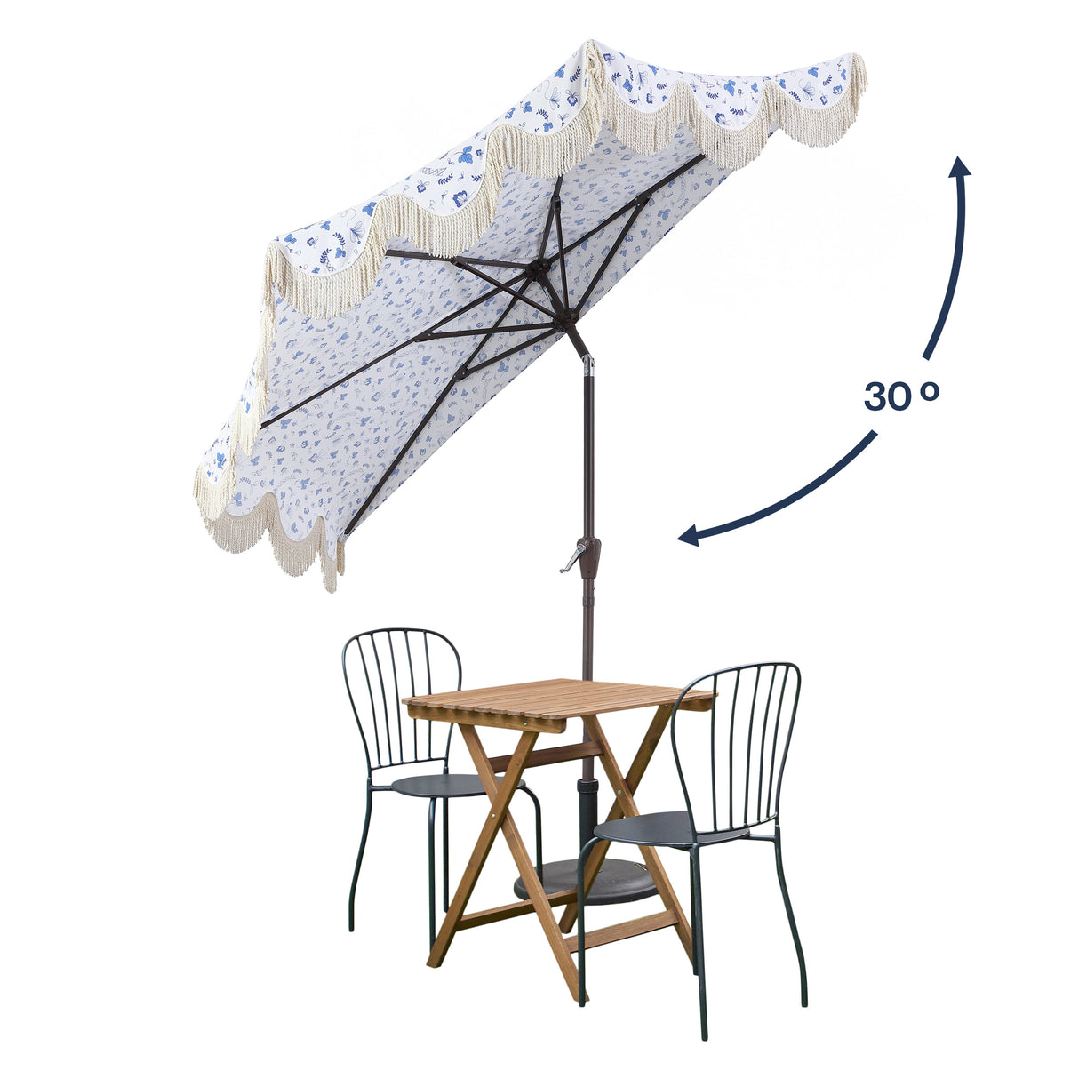 Beverly designer classic scalloped fringe half market patio umbrella with crank