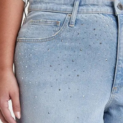 Universal Thread Women High-Rise Vintage Straight Jeans Rhinestones Embellished