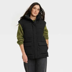 Universal Thread Women's Full Zipper Snap Quilted Puffer Vest Water-Resistant