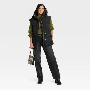 Universal Thread Women's Full Zipper Snap Quilted Puffer Vest Water-Resistant