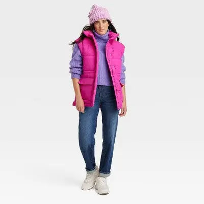 Universal Thread Women's Full Zipper Snap Quilted Puffer Vest Water-Resistant