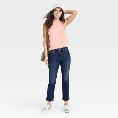 Universal Thread Women's High-Rise Slim Straight Jeans Denim Rolled Hem Fair Trade