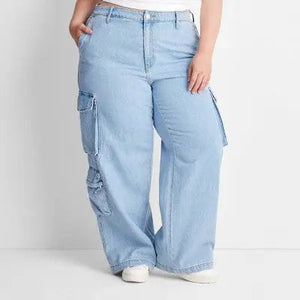 Universal Thread Women's High-Rise Wide Leg Denim Jeans Cargo Pants Streetwear