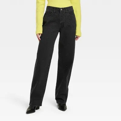 Universal Thread Women's Rhinestones Embellished Baggy Jeans Relaxed Leg
