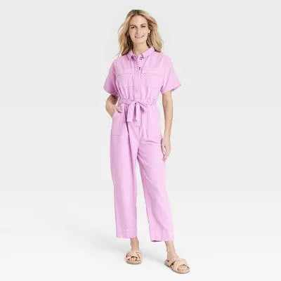 Universal Thread Women's Short Sleeve Boilersuit Relaxed Leg Casual Jumpsuit