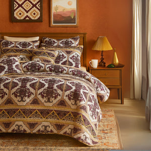DaDa Bedding Majestic Oriental Kilim Bedspread - Royal Persian Traditional Design Intricate Ornate Ornament Print Coverlet w/ Shams