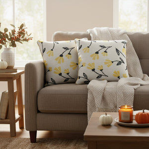DaDa Bedding Yellow Fleur Floral Botanical Spring Tapestry Throw Pillow Cover, 16" x 16" (18112)
