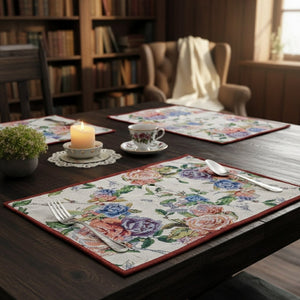 DaDa Bedding Set of 4-Pieces Vintage Romantic Roses Lovely Pink Floral Tapestry Placemats 13” x 19” (879)