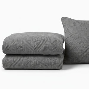 DaDa Bedding Floral Vintage Stone Wash Grey Matelassé Ash Silver Diamond Pattern Quilted Bedspread Set (JHW855)