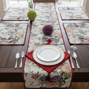 DaDa Bedding Vintage Romantic Roses Lovely Pink Floral Woven Tapestry Dining Table Runner (879)