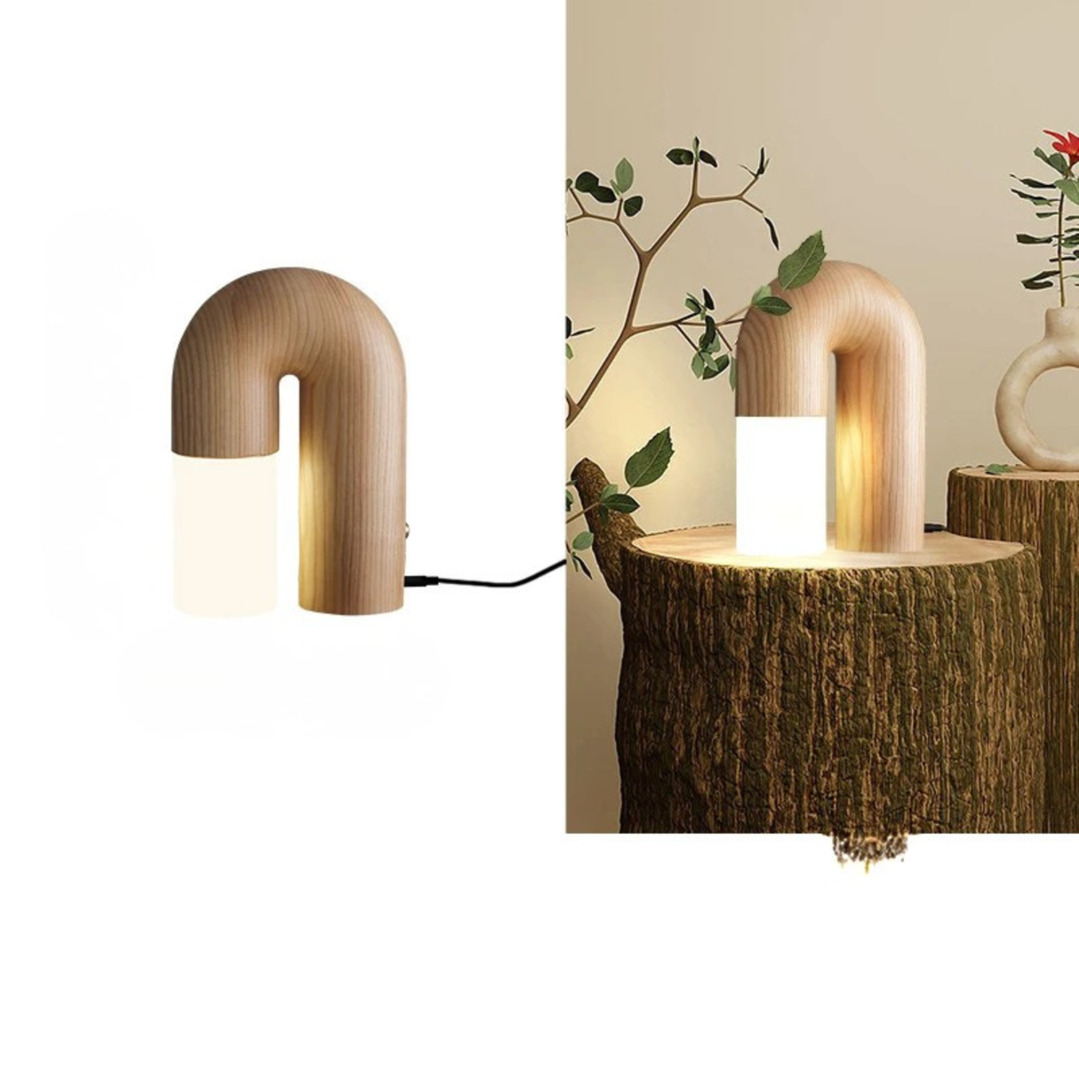 Vintage Solid Wood LED Table Lamp Dimmable Bedside Desk Light for Bedroom Living Room