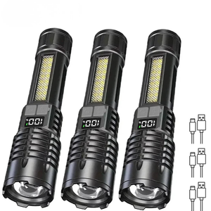 High Power LED Flashlight Type C Rechargeable COB Torch Side Light Camping