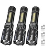 High Power LED Flashlight Type C Rechargeable COB Torch Side Light Camping