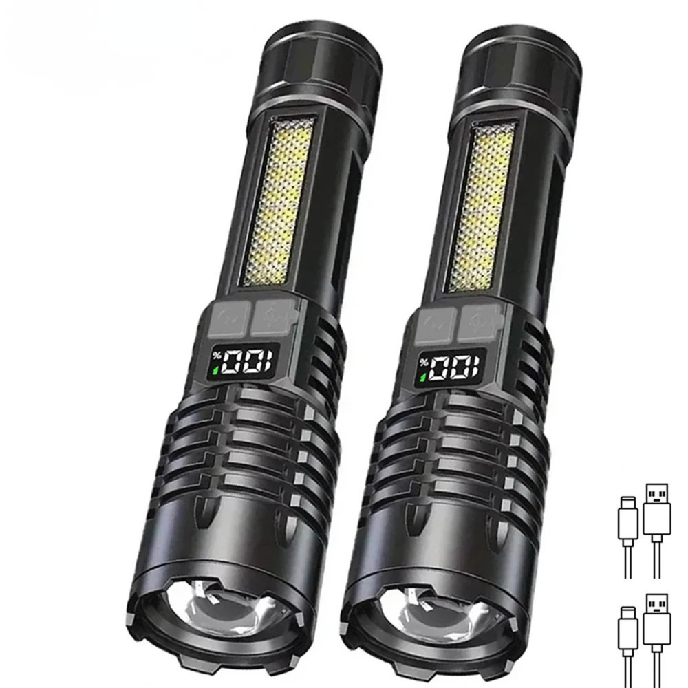 High Power LED Flashlight Type C Rechargeable COB Torch Side Light Camping