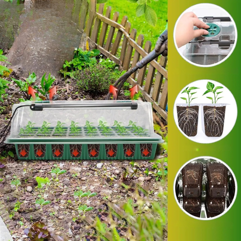 Seed Starter Tray with Grow Light 120 Cell Smart Timer Germination Kit