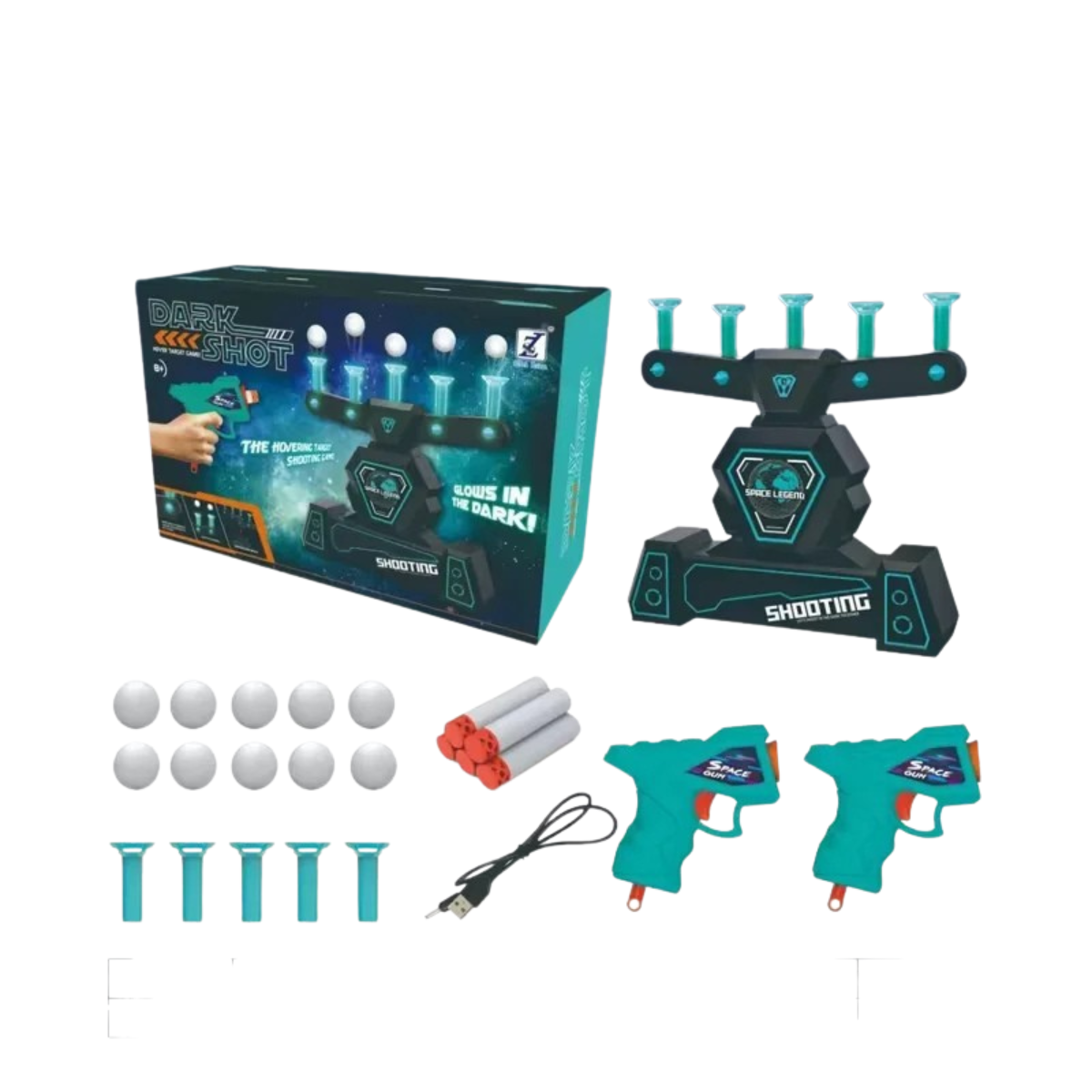 Glow-In-The-Dark Floating Target Game for Kids - Foam Dart Shooting Challenge with Sound Effects and Battery-Powered Base