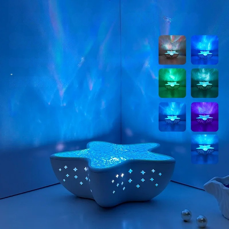 Starfish LED Night Light Rechargeable Ocean Wave Projector Romantic Table Lamp