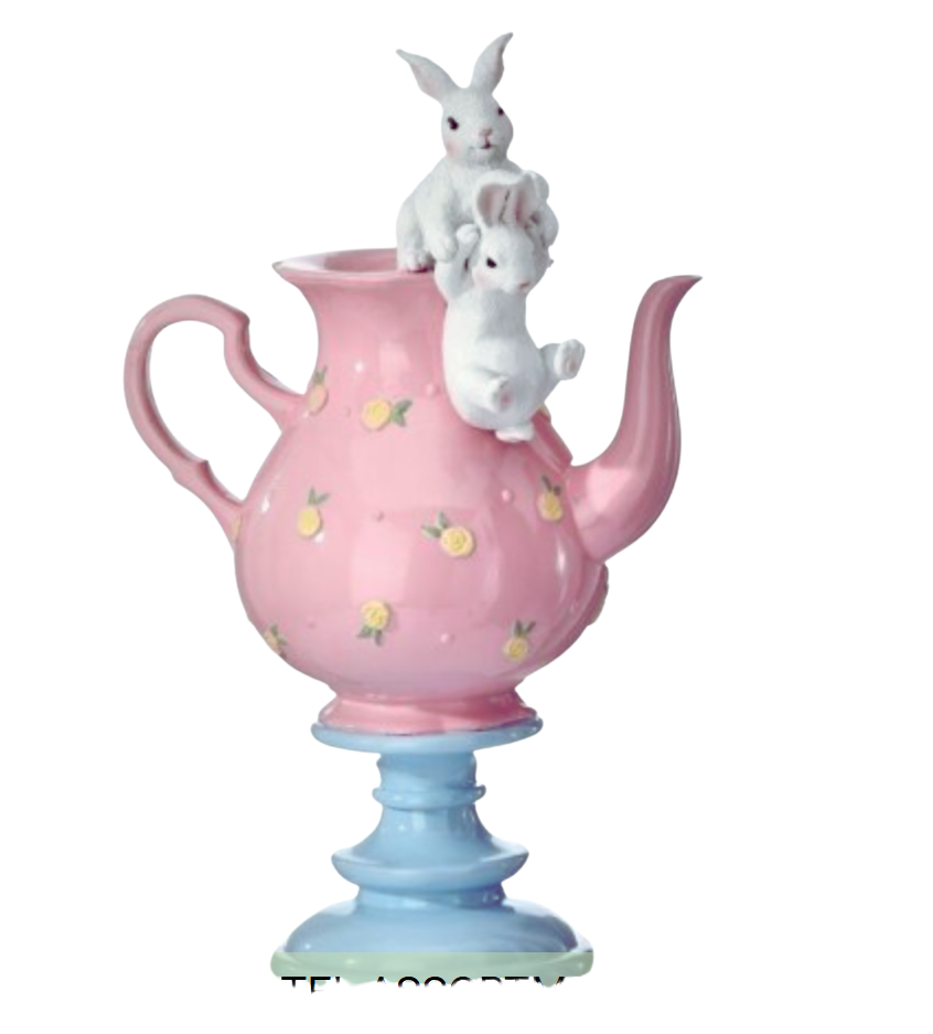 PLAYFUL BUNNIES IN TEAPOT