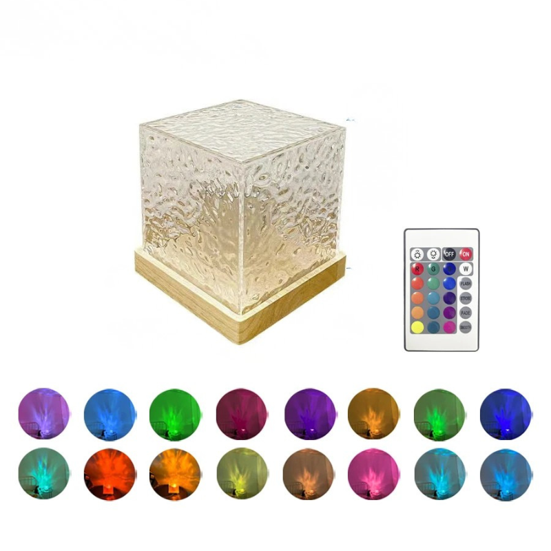 Water Ripple Projector Night Light Rotating Flame Crystal Lamp 16 Color Ambient Lamp