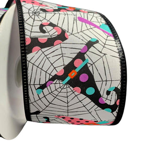 2.5" Cobwebs and Witch Hats Ribbon: White (10 Yards)