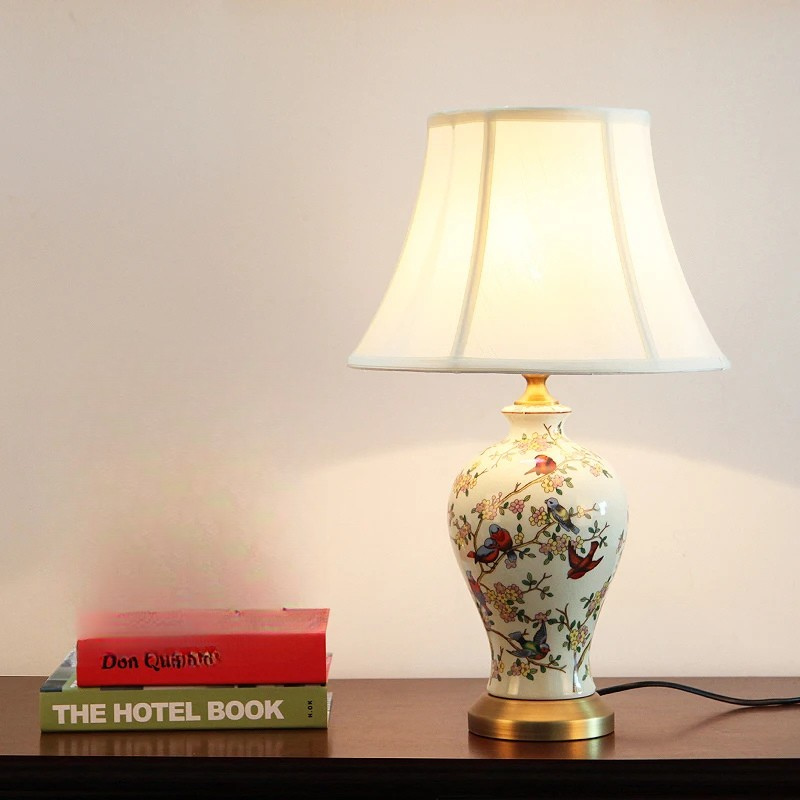 American Style Desk Lamp Painted Pattern Bedside Table Light Home Decor
