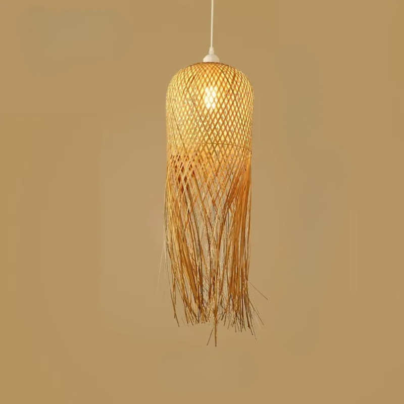 Bamboo Woven Pendant Light Handwoven Chandelier E27 Restaurant Home Decor