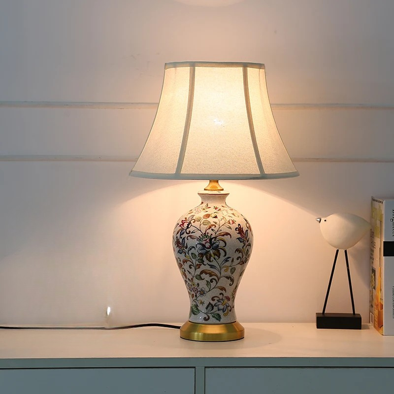 American Style Desk Lamp Painted Pattern Bedside Table Light Home Decor