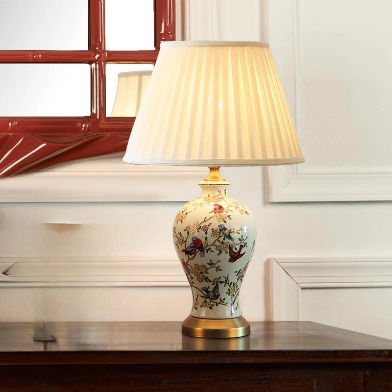 American Style Desk Lamp Painted Pattern Bedside Table Light Home Decor