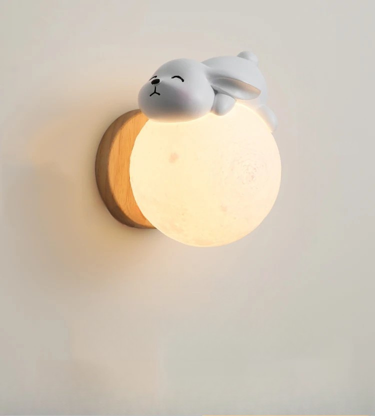 Cute Bear Moon Wall Light Kids Bedroom Nursery Night Light Cartoon Animal Lamp