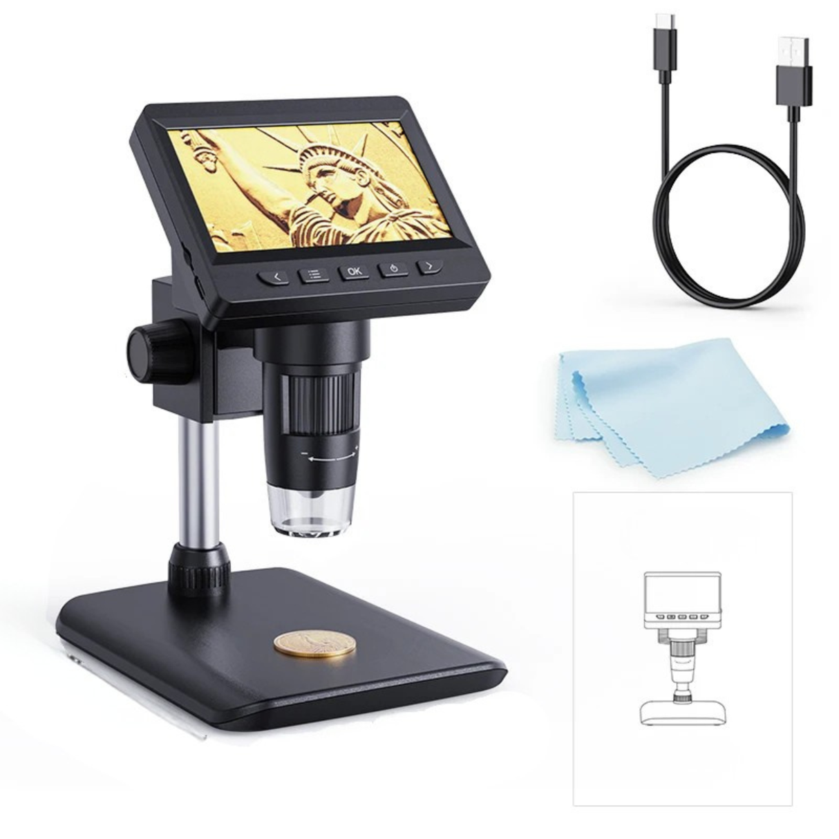 4.3 Inch IPS USB Digital Microscope 1000X Coin Soldering Repair Camera