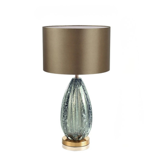 Modern Crystal Glass Table Lamp Grey Fabric Shade Bedroom Hotel Home Decor Light