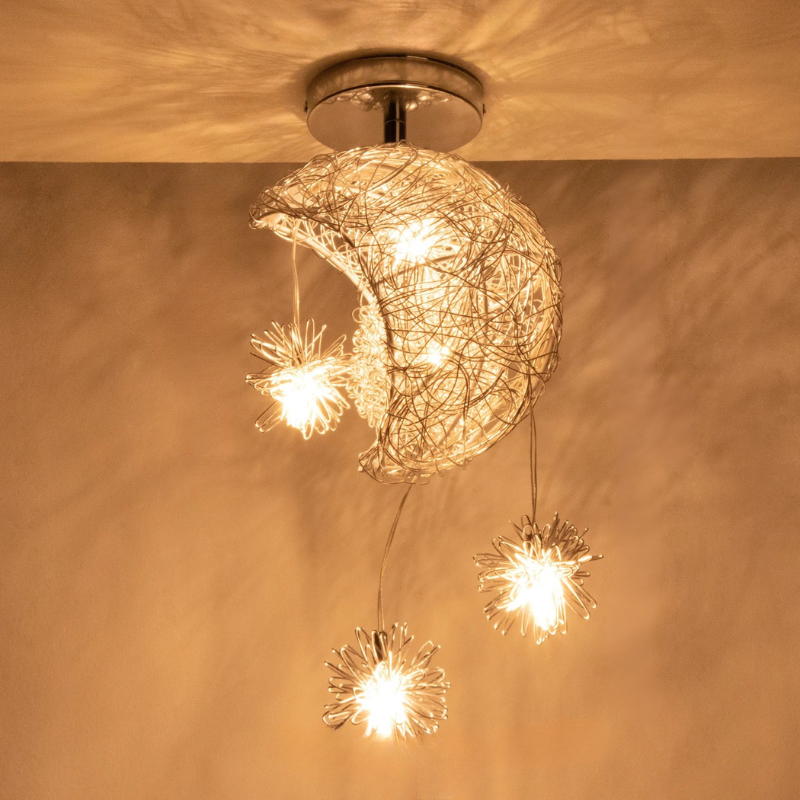 Modern Moon & Star Pendant Light LED Kids Bedroom Hanging Lamp Home Décor