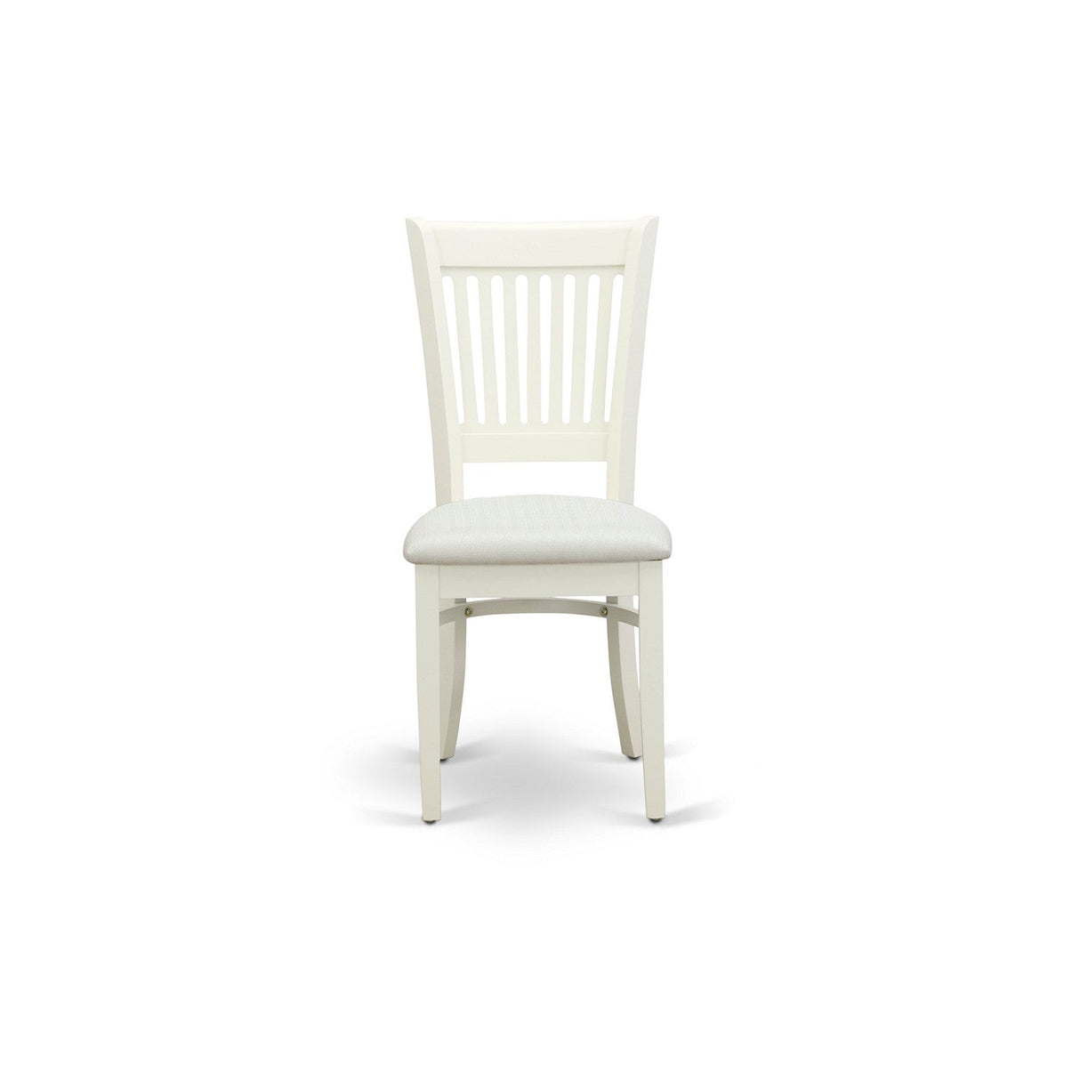 EAST WEST FURNITURE - ANVA3-LWH-C - 3-Pc Dining Room Table Set- 2 Wooden Chairs and Round Dining Table - Linen Fabric Seat and Slatted Chair Back (linen white Finish)