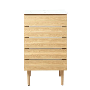 Aubert Thick Linear Slat Modern Farmhouse 2-Shelf Bath Vanity Cabinet Only (Sink Basin Not Included)