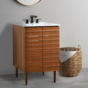Aubert Thick Linear Slat Modern Farmhouse 2-Shelf Bath Vanity Cabinet Only (Sink Basin Not Included)