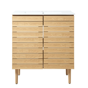 Aubert Thick Linear Slat Modern Farmhouse 2-Shelf Bath Vanity Cabinet Only (Sink Basin Not Included)