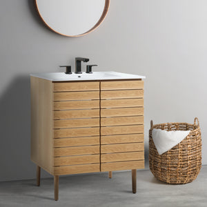 Aubert Thick Linear Slat Modern Farmhouse 2-Shelf Bath Vanity Cabinet Only (Sink Basin Not Included)