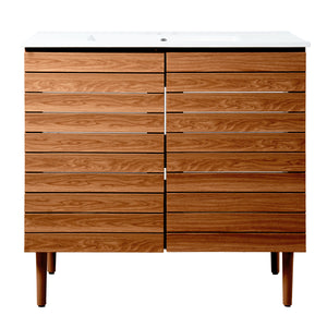 Aubert Thick Linear Slat Modern Farmhouse 2-Shelf Bath Vanity Cabinet Only (Sink Basin Not Included)