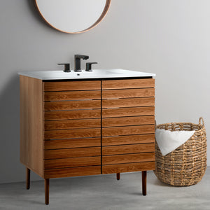 Aubert Thick Linear Slat Modern Farmhouse 2-Shelf Bath Vanity Cabinet Only (Sink Basin Not Included)