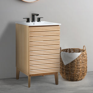 Calandre Thin Linear Slat Modern Farmhouse 2-Shelf Bath Vanity Cabinet Only