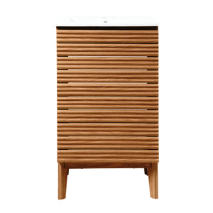 Calandre Thin Linear Slat Modern Farmhouse 2-Shelf Bath Vanity Cabinet Only