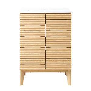 Calandre Thin Linear Slat Modern Farmhouse 2-Shelf Bath Vanity Cabinet Only
