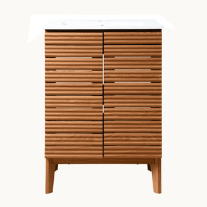 Calandre Thin Linear Slat Modern Farmhouse 2-Shelf Bath Vanity Cabinet Only